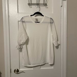 Worthington White/Ivory Lace Sleeve Top